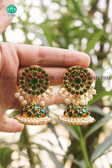 GREEN - NEELA  BIG SIZE - HANDMADE JHUMKAS - latest kemp dance jewellery collection