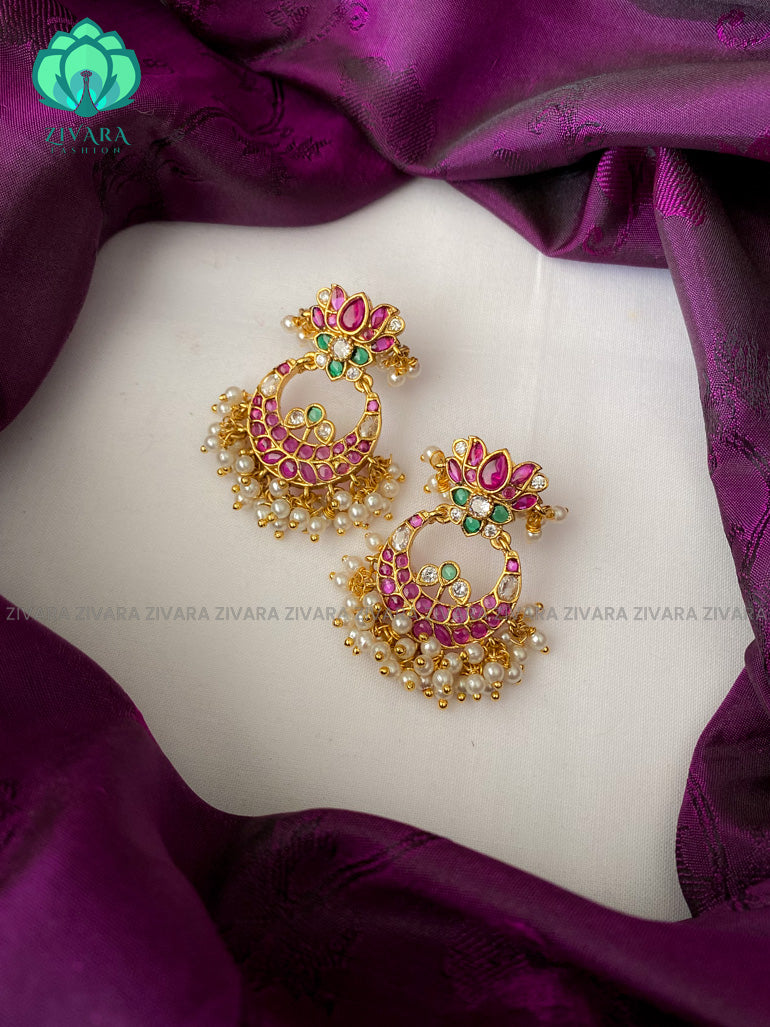 REAL KEMP LOTUS BALI - TRADITIONAL PREMIUM MATTE  polish STUDS- latest jewellery collection- zivara fashion