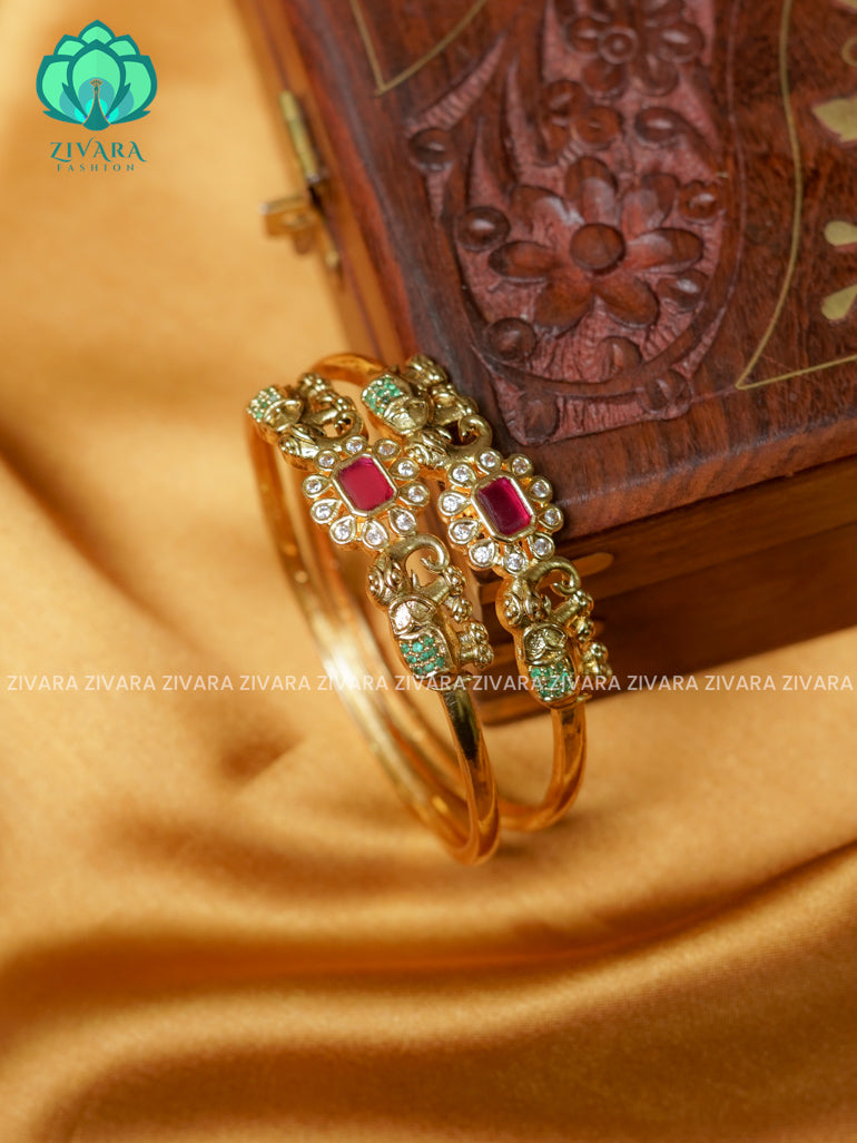 ELEPHANT RUBY STONE SARADU -Premium GOLD FINISH bangles- latest jewellery collection- Zivara Fashion