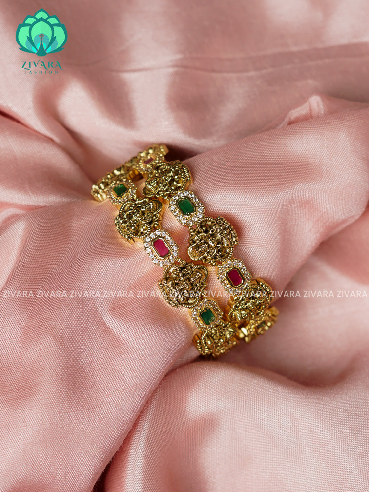 2 PIECE temple -Premium vintage FINISH bangles- latest jewellery collection- Zivara Fashion
