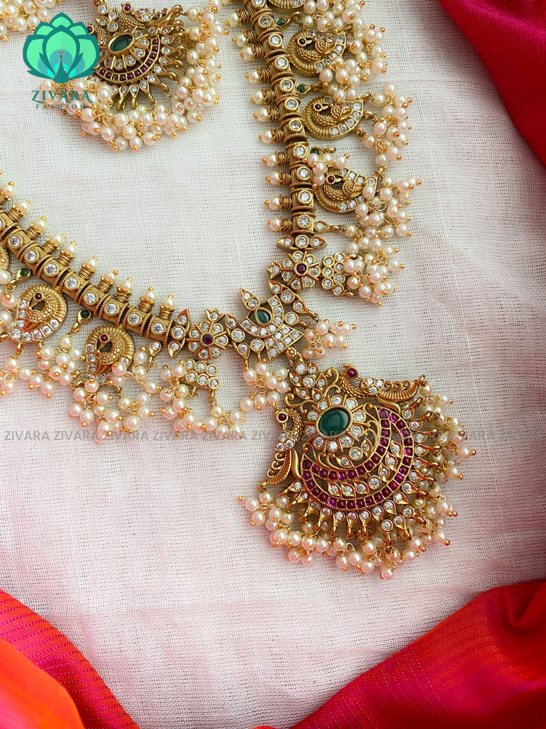 Bridal guttapusalu long haaram with earrings- Premium quality CZ Matte collection