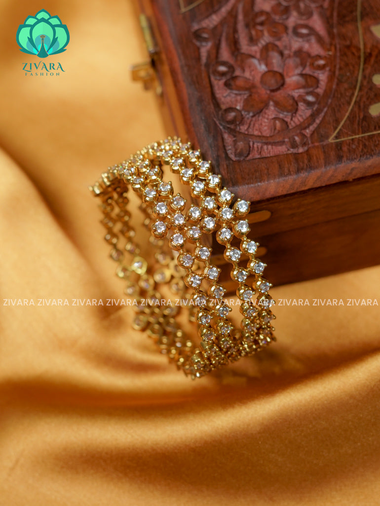 WHITE STONE FLORAL -Premium GOLD FINISH bangles- latest jewellery collection- Zivara Fashion