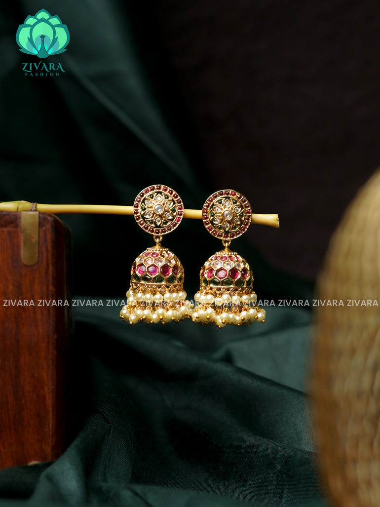 FLOWER COIN TYPE (1.5 INCHES) - TRADITIONAL PREMIUM MATTE  polish JHUMKA- latest jewellery collection- zivara fashion