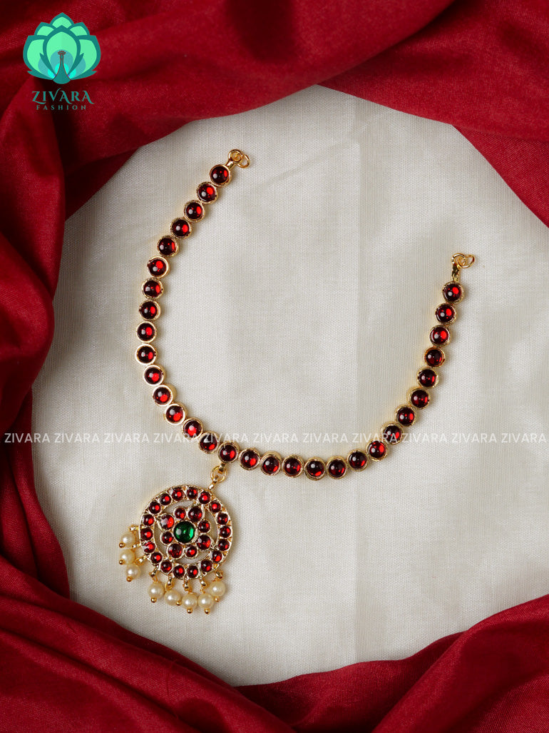 Red and Green- ARUDHRA - INIYA - Simple kemp attigai neckwear - latest kemp dance jewellery collection