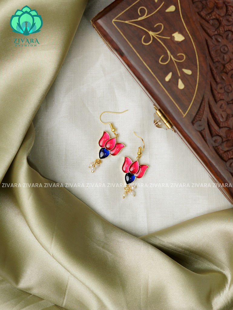 Pink and Blue  -Tamara Cute enamel lotus dangler (1 inch)- latest jewellery collection- zivara fashion