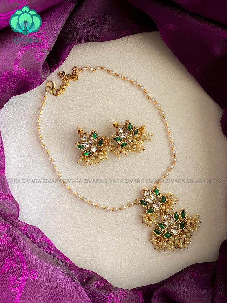 LAYERED DOUBLE LOTUS -Traditional south indian NORMAL MATTE neckwear with earrings- Zivara Fashion- latest jewellery design.
