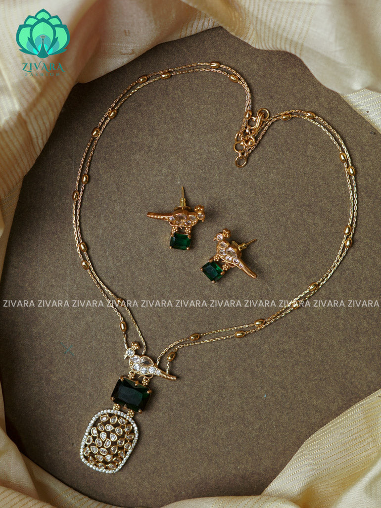 Green -Layered colour stone - stylish and minimal elegant neckwear with earrings- Zivara Fashion
