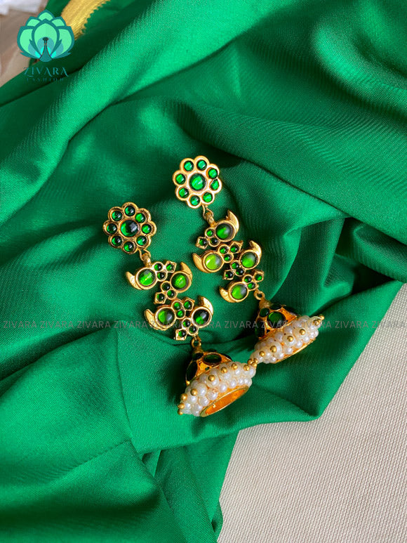 GREEN  -DHANYA   - HANDMADE JHUMKAS - latest kemp dance jewellery collection
