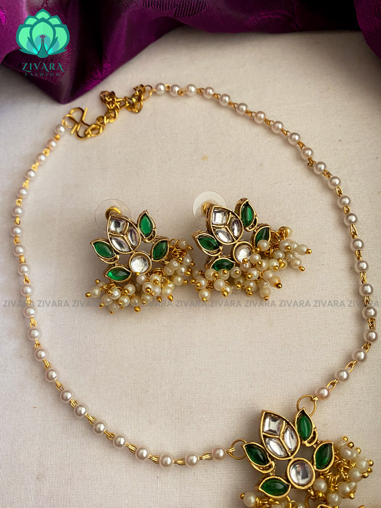 LAYERED DOUBLE LOTUS -Traditional south indian NORMAL MATTE neckwear with earrings- Zivara Fashion- latest jewellery design.