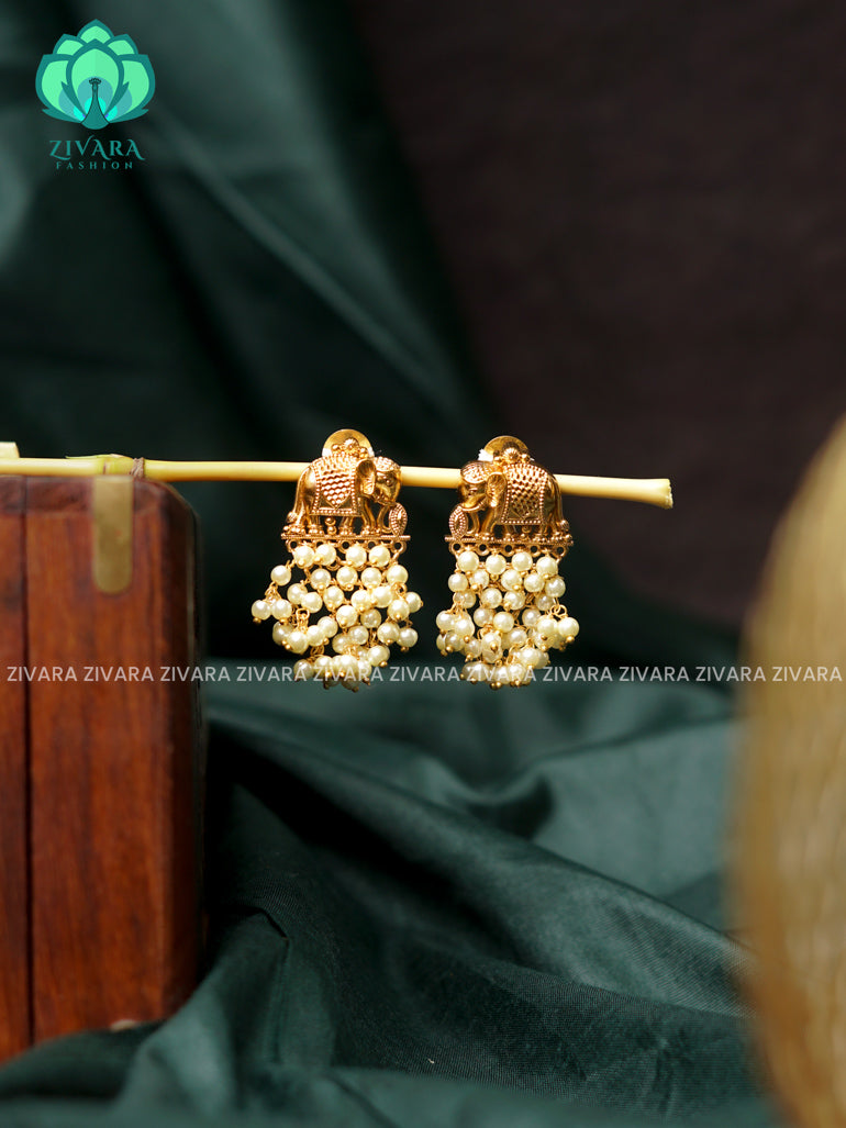 ELEPHANT PEARL CLUSTER (2 IN)- TRADITIONAL PREMIUM MATTE  polish STUDS- latest jewellery collection- zivara fashion