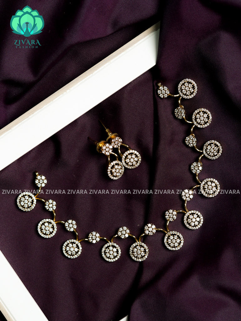 Circle white stone- stylish and minimal elegant neckwear with earrings- Zivara Fashion