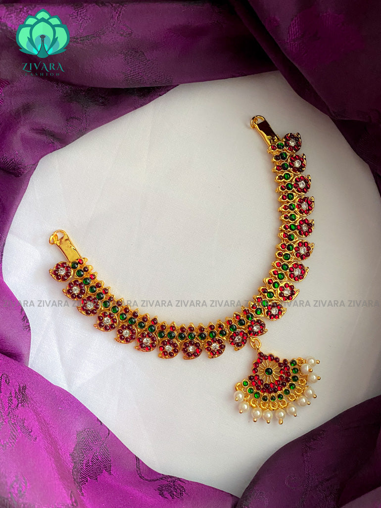 Red and Green- ADHVIKA - Simple kemp attigai neckwear - latest kemp dance jewellery collection