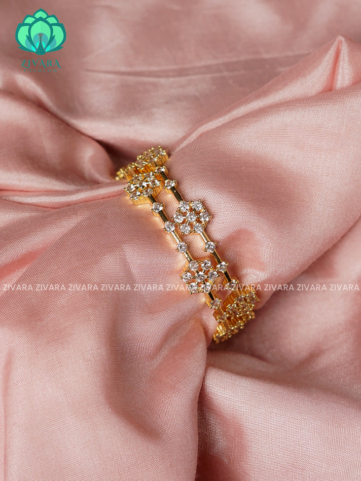 2 PIECE white stone -Premium gold  FINISH bangles- latest jewellery collection- Zivara Fashion