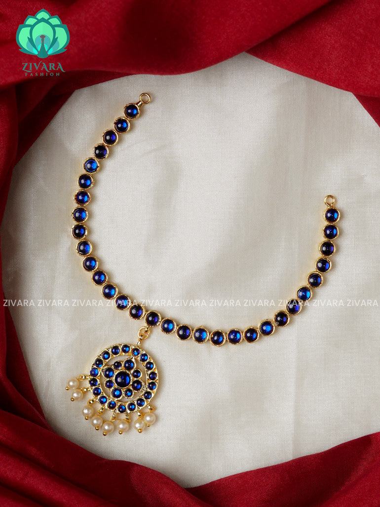 BLUE-  ARUDHRA - INIYA - Simple kemp attigai neckwear - latest kemp dance jewellery collection