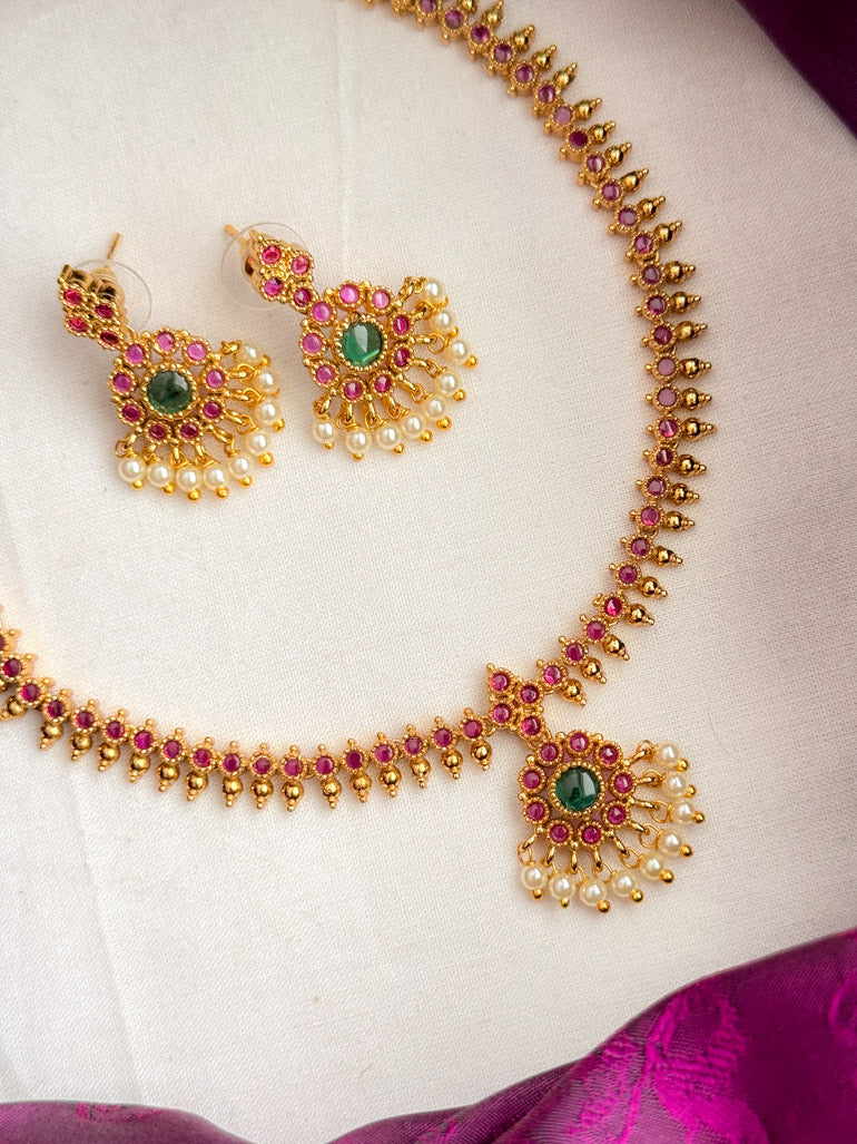 Ruby and green - Attigai type -Traditional south indian premium neckwear with earrings- Zivara Fashion- latest jewellery design.