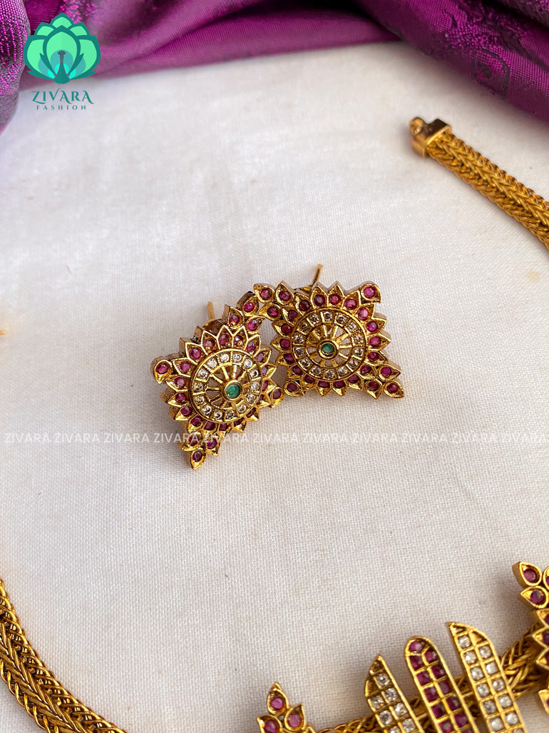 UNIQUE TEMPLE TIRUMAL PENDANT - Traditional south indian premium neckwear with earrings- Zivara Fashion- latest jewellery design