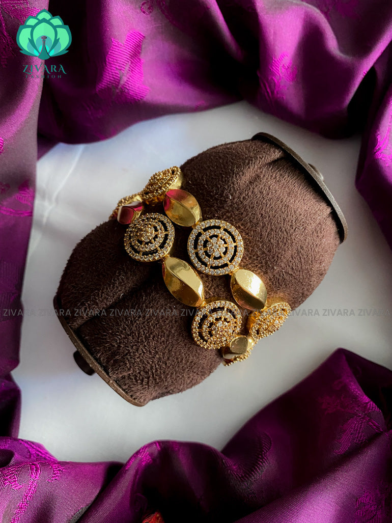 2 piece CZ matte polish designer bangles with cz stones-latest bangles collection