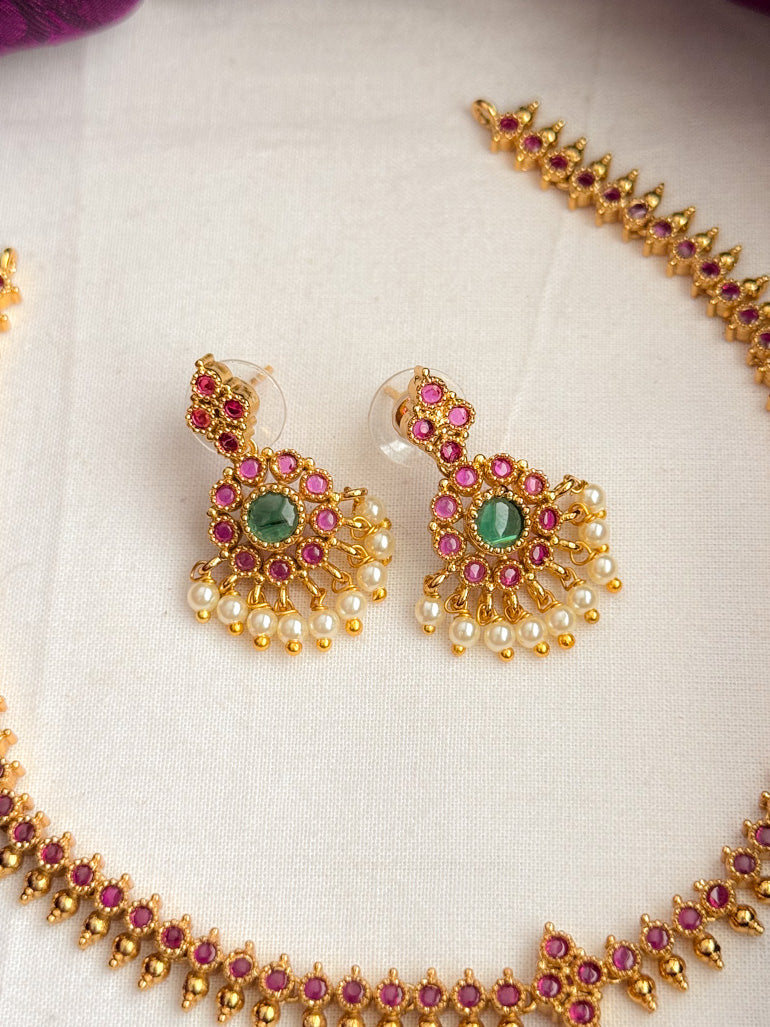 Ruby and green - Attigai type -Traditional south indian premium neckwear with earrings- Zivara Fashion- latest jewellery design.