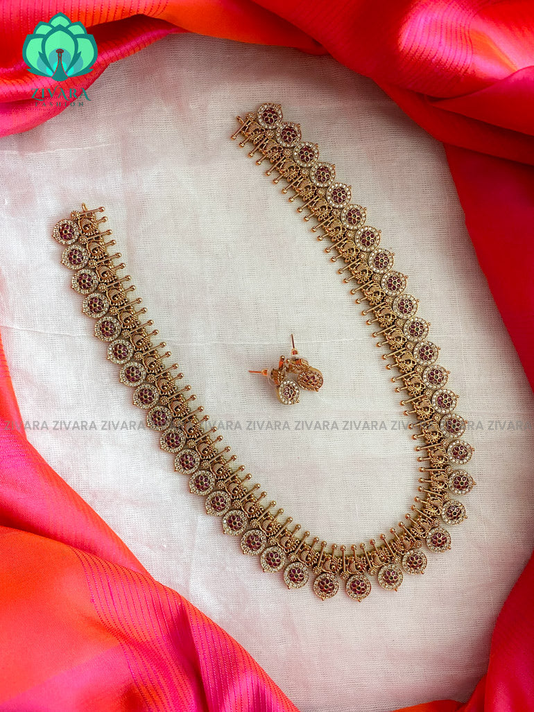 Beautiful annapakshi long Neckwear with earrings- CZ Matte Finish- Zivara Fashion