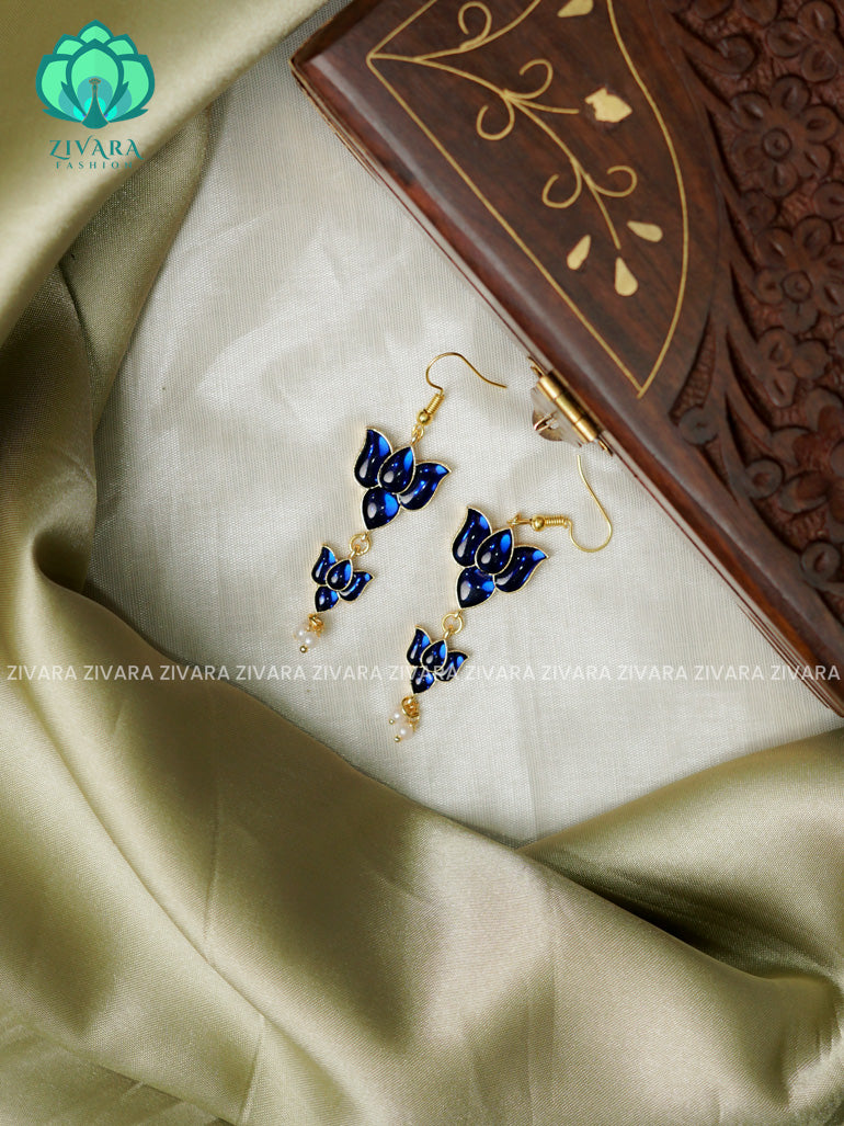 Blue -Tamara Cute enamel lotus dangler (1.5 inches)- latest jewellery collection- zivara fashion
