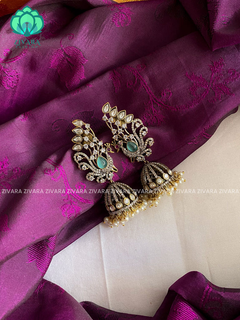 Huge victorian polish jhumka with beads - latest trending jewellery collection