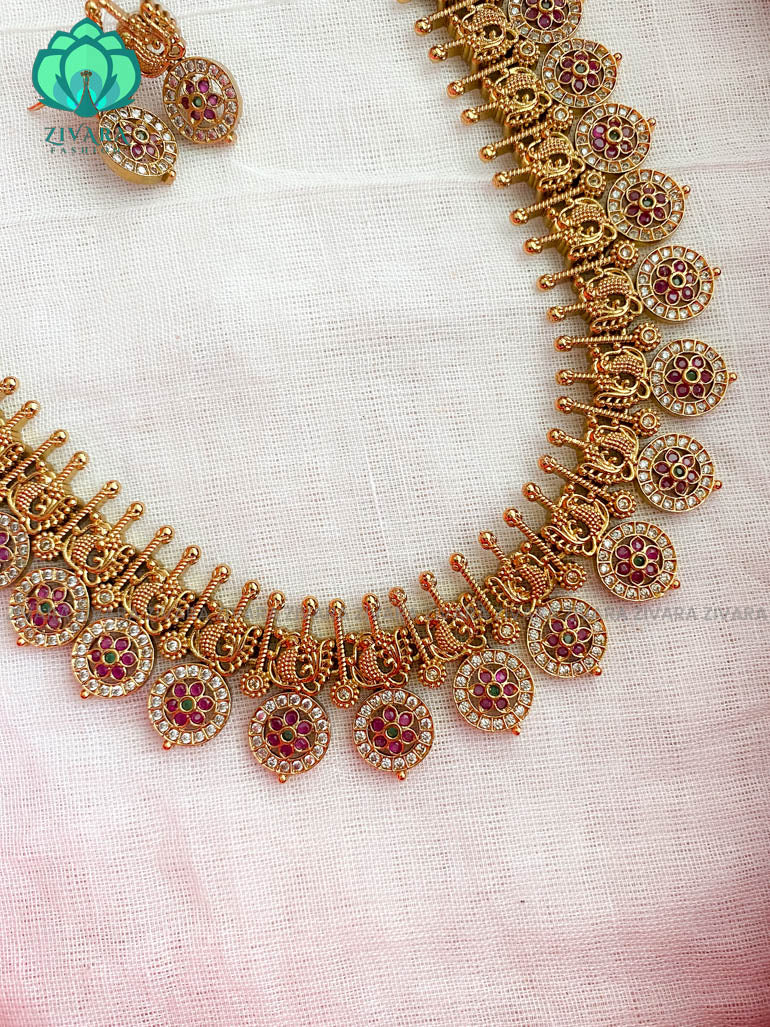 Beautiful annapakshi long Neckwear with earrings- CZ Matte Finish- Zivara Fashion