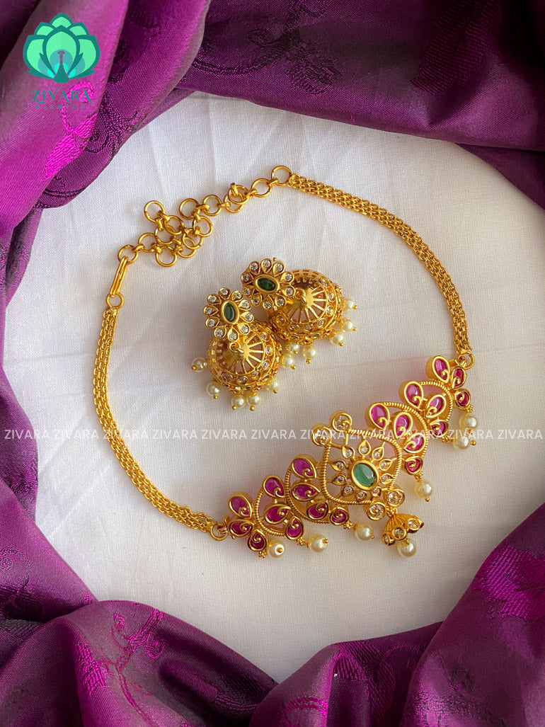 Real kemp choker with earrings- latest pocket friendly premium quality south indian jewellery collection