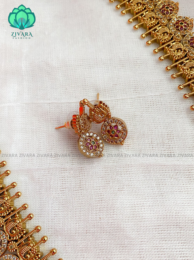 Beautiful annapakshi long Neckwear with earrings- CZ Matte Finish- Zivara Fashion