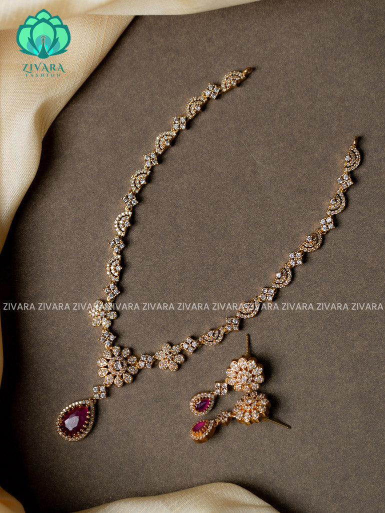 Floral colourful pendant - stylish and minimal elegant neckwear with earrings- Zivara Fashion