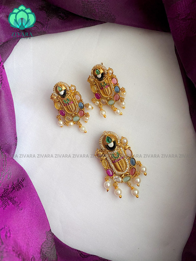 Divine enamel tirumal pendant set with earrings- Zivara Fashion