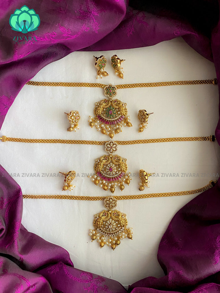 DOUBLE PEACOCK pendant flexible chain neckwear with earrings - Zivara Fashion