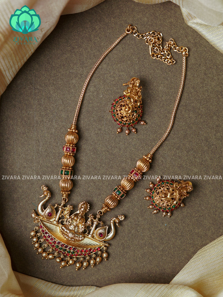Temple Normal matte finish butter chain -Traditional south indian neckwear with earrings-latest south indian jewellery