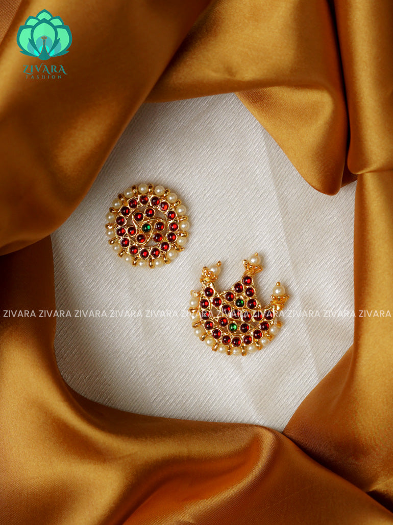 RUBY and GREEN -SUN MOON - SURYA CHANDRA - TRADITIONAL(2 INCHES) KEMP DANCE HAIR ACCESSORIES- ZIVARA FASHION