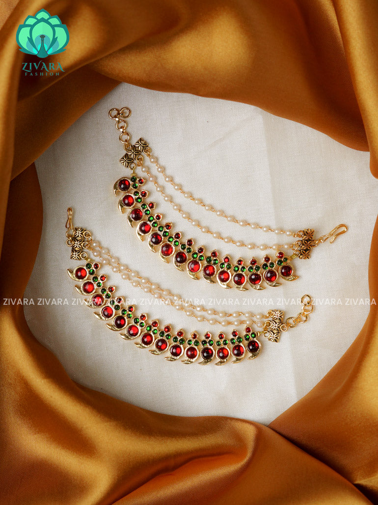 RED AND GREEN MANGAI THREE LAYER HANDMADE MAATAL- latest kemp dance  jewellery collection