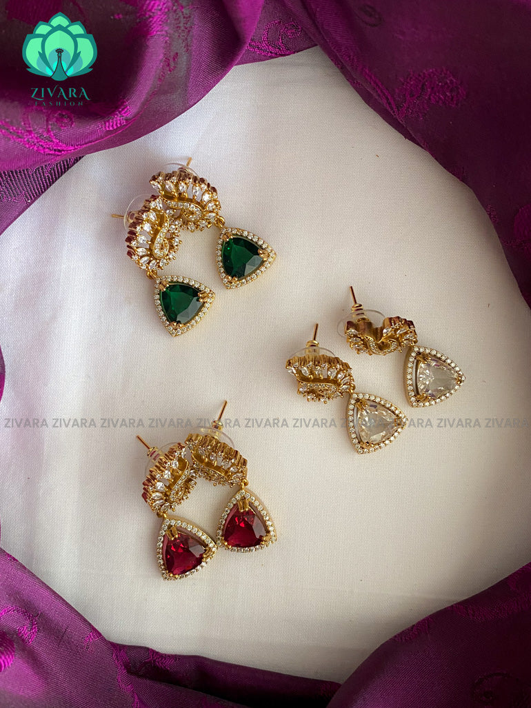 CUTE AD 1 inch KIDS FRIENDLY TRIANGLE STUDS  -  latest jewellery collection