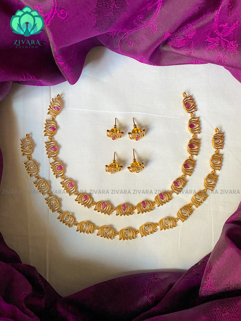 Hotseller lotus premium quality neckwear with earrings- latest gold look alike collection