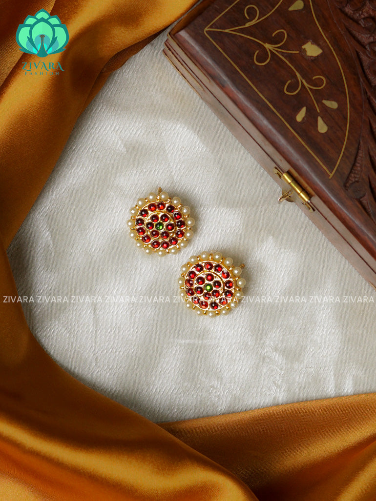 RED AND GREEN   - VASUNDARA STUDS- HANDMADE EARRINGS - latest kemp dance jewellery collection