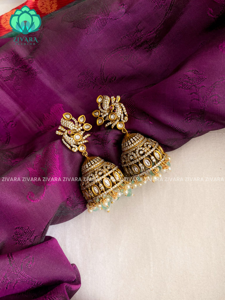 Huge victorian polish jhumka with beads - latest trending jewellery collection