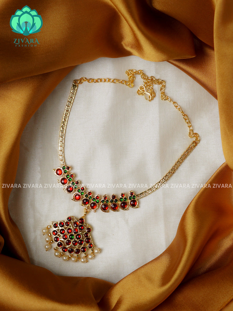 Red and Green- SHRAVANTHI  - INIYA - Simple kemp attigai neckwear - latest kemp dance jewellery collection