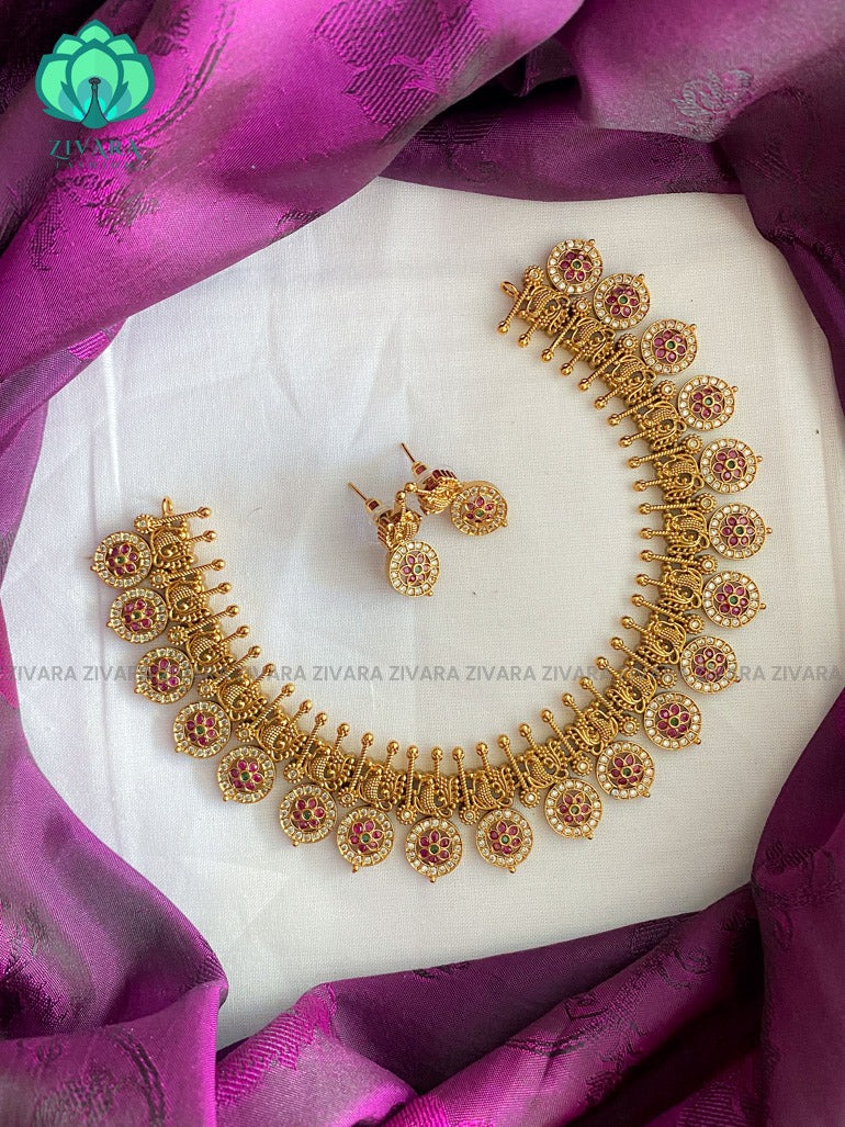 Annapakshi coin - Traditional south indian premium neckwear with earrings- Zivara Fashion- latest jewellery design