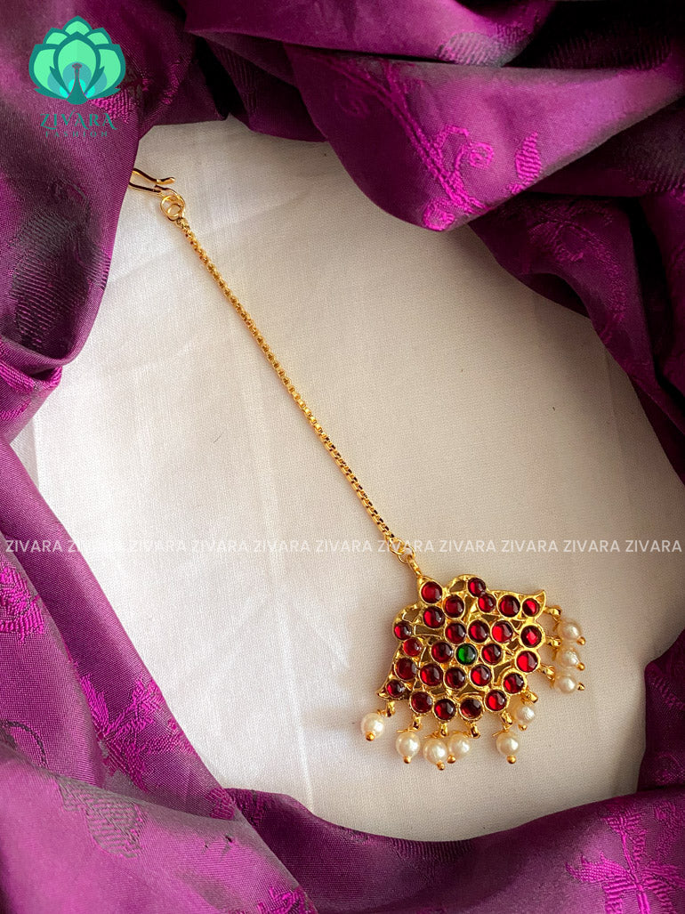 Simple nethichutti with gold line - kemp bridal collection-Indian hair accessory
