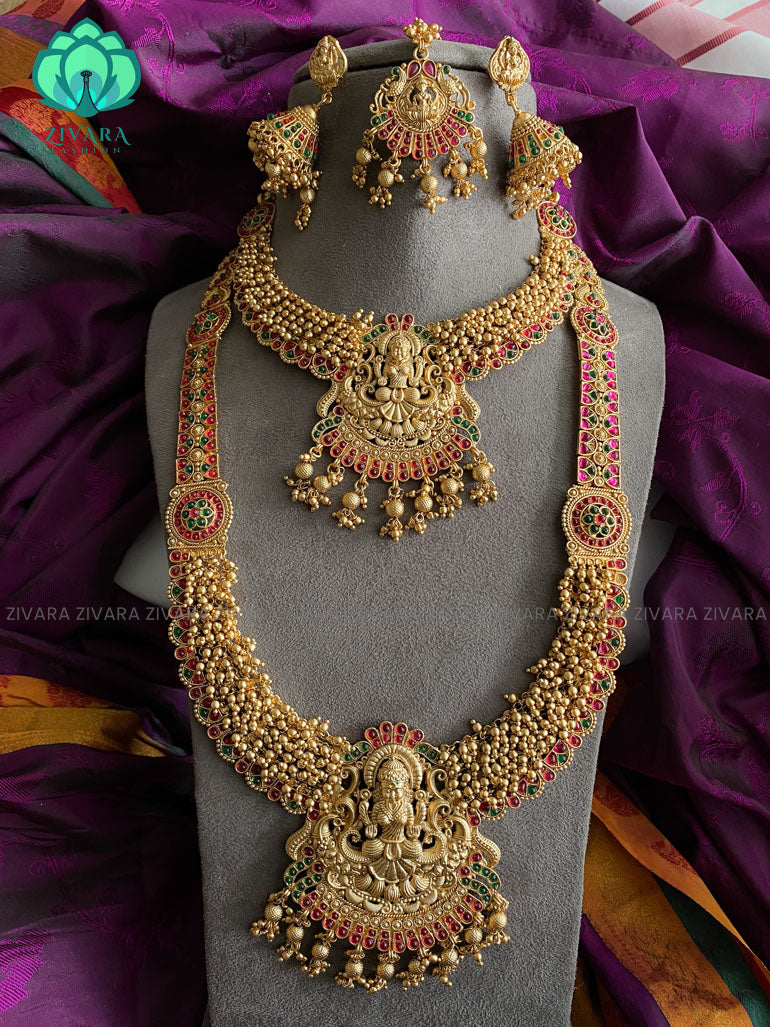 Combo of premium matte finish temple short long necklace and jhumkas - Zivara Fashion