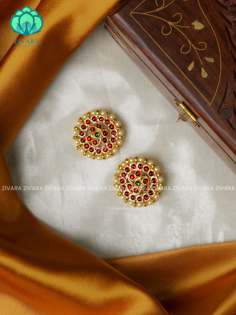 RED AND GREEN - VASUMATHI STUDS- HANDMADE EARRINGS - latest kemp dance jewellery collection