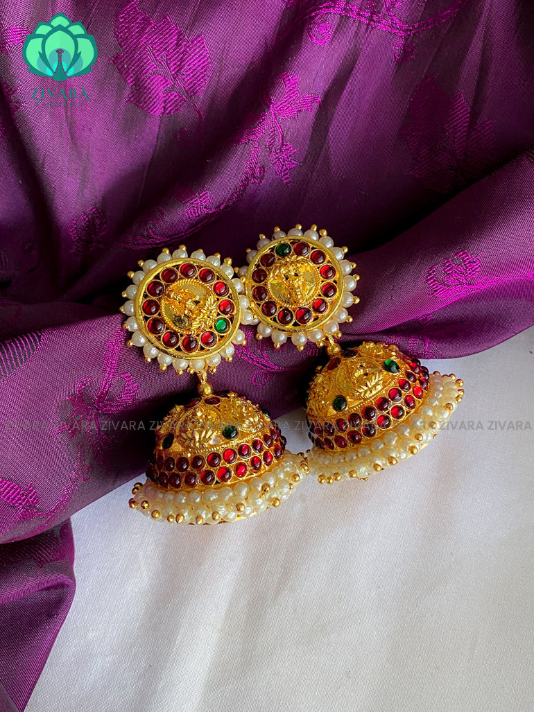 RED AND GREEN -MAITHRAYEE BIG SIZE - HANDMADE JHUMKAS - latest kemp dance jewellery collection