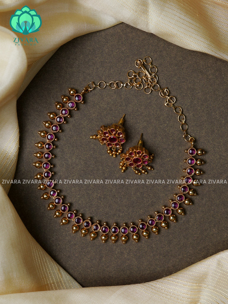 Simple Real kemp  -Traditional south indian premium neckwear with earrings- Zivara Fashion- latest jewellery design.
