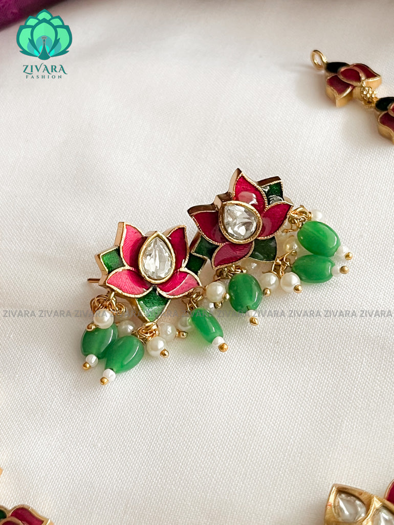 Enamel Lotus  neckwear with earrings- latest gold look alike collection