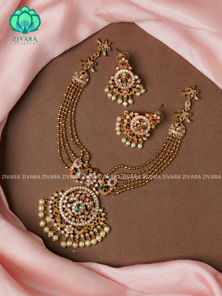 SIMPLE BALL CHAIN -Traditional south indian premium neckwear with earrings- Zivara Fashion- latest jewellery design.