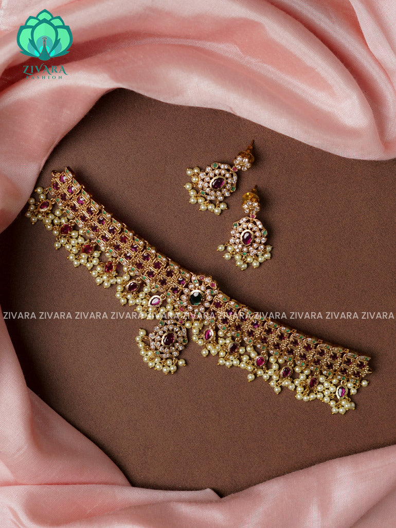 Real kemp  bridal guttapusalu choker- CZ matte finish- Zivara Fashion
