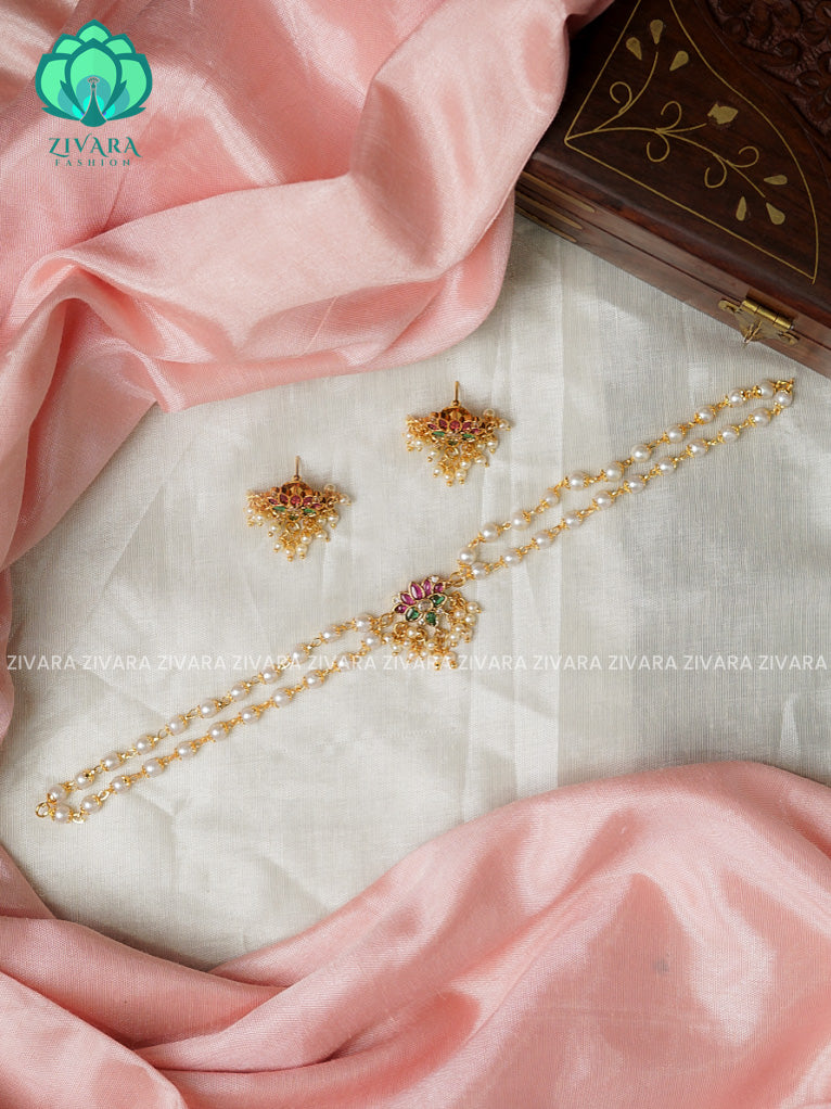 Real kemp mini Lotus pearl -TRADITIONAL CHOKER COLLECTION WITH EARRINGS- LATEST JEWELLERY COLLECTION