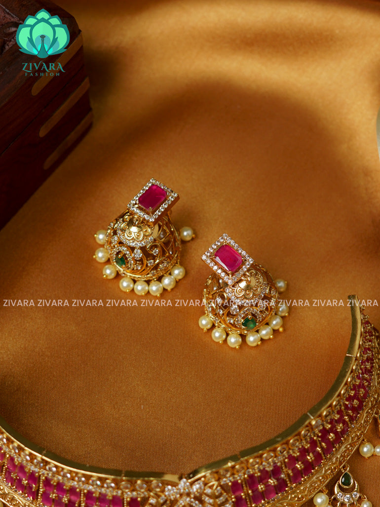 BRIDAL LOTUS RUBY  -TRADITIONAL CHOKER COLLECTION WITH EARRINGS- LATEST JEWELLERY COLLECTION